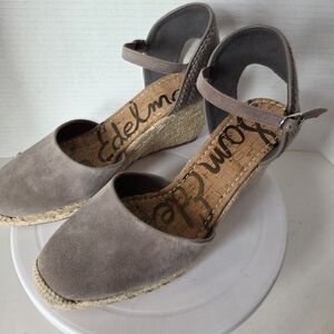 Sam Edelman Payton Taupe Suede Espadrille Wedge Sandals Size 10